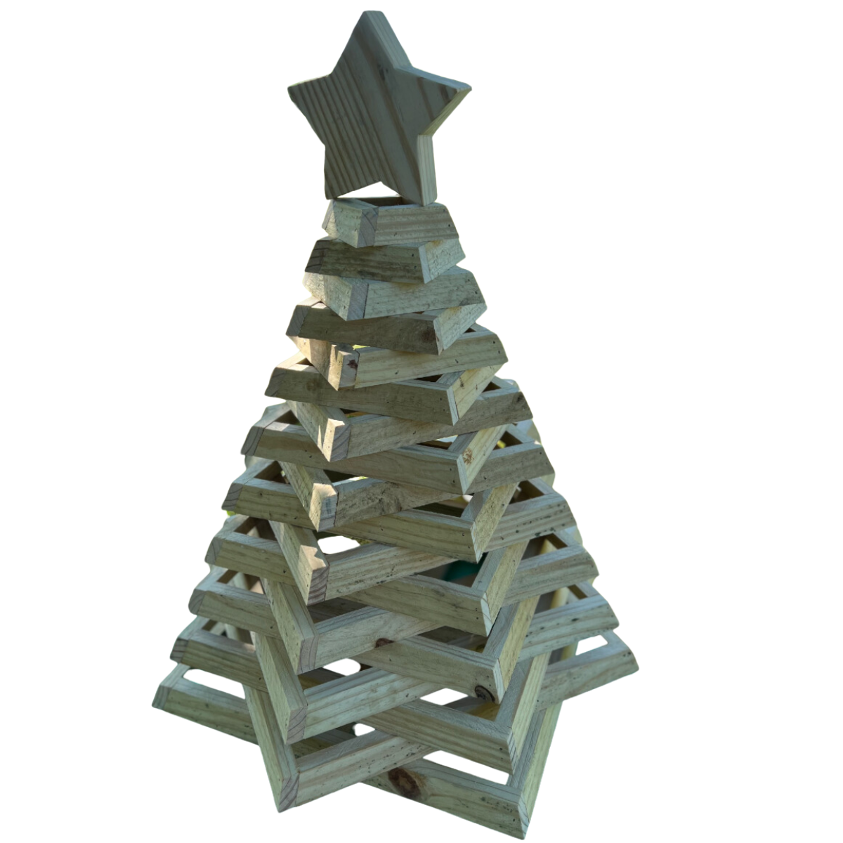 Rustic Christmas Tree with Star Topper and Interior Light