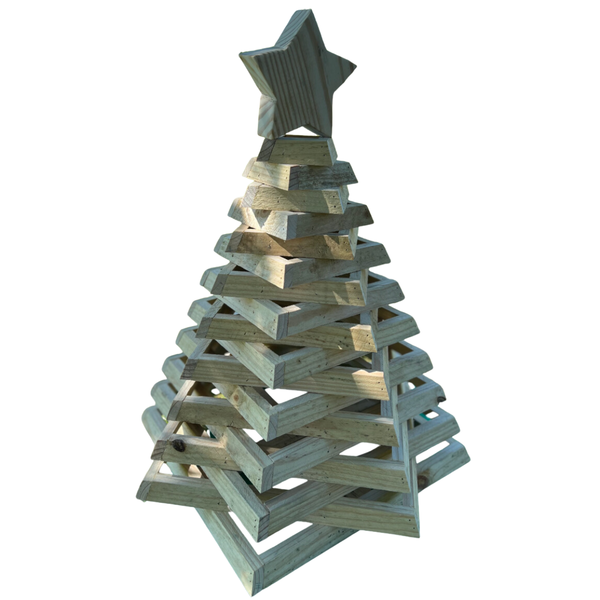 Rustic Christmas Tree with Star Topper and Interior Light